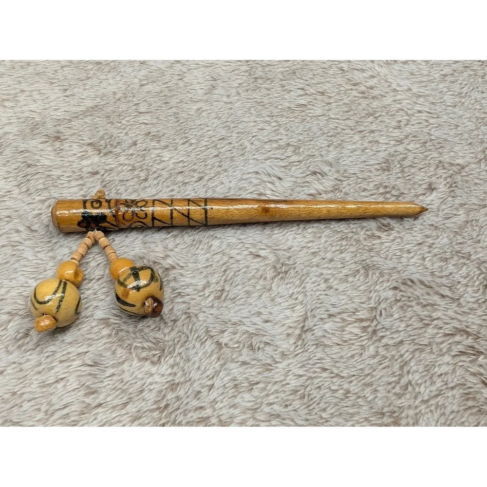 Vintage Wood Hair Stick Bun Pin Dangle Bead Kanzashi Binyeo Styling Tool Brown